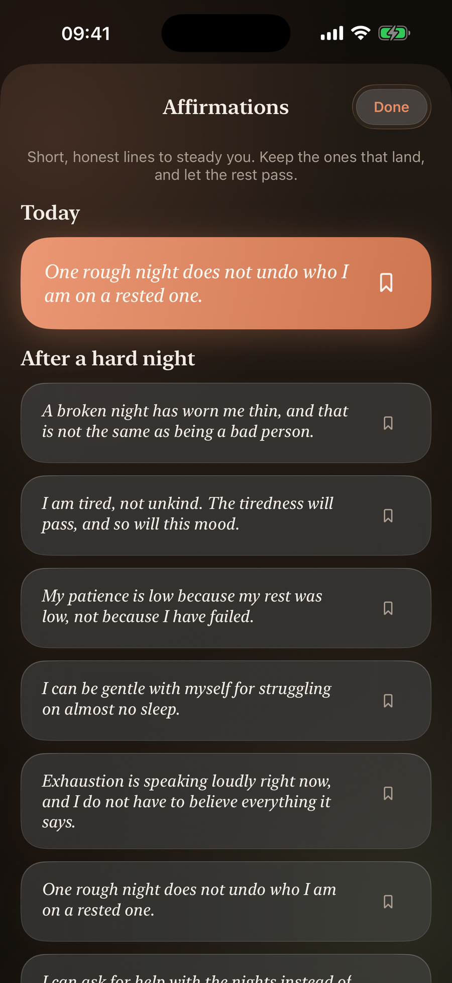 Simply Calm affirmations screen