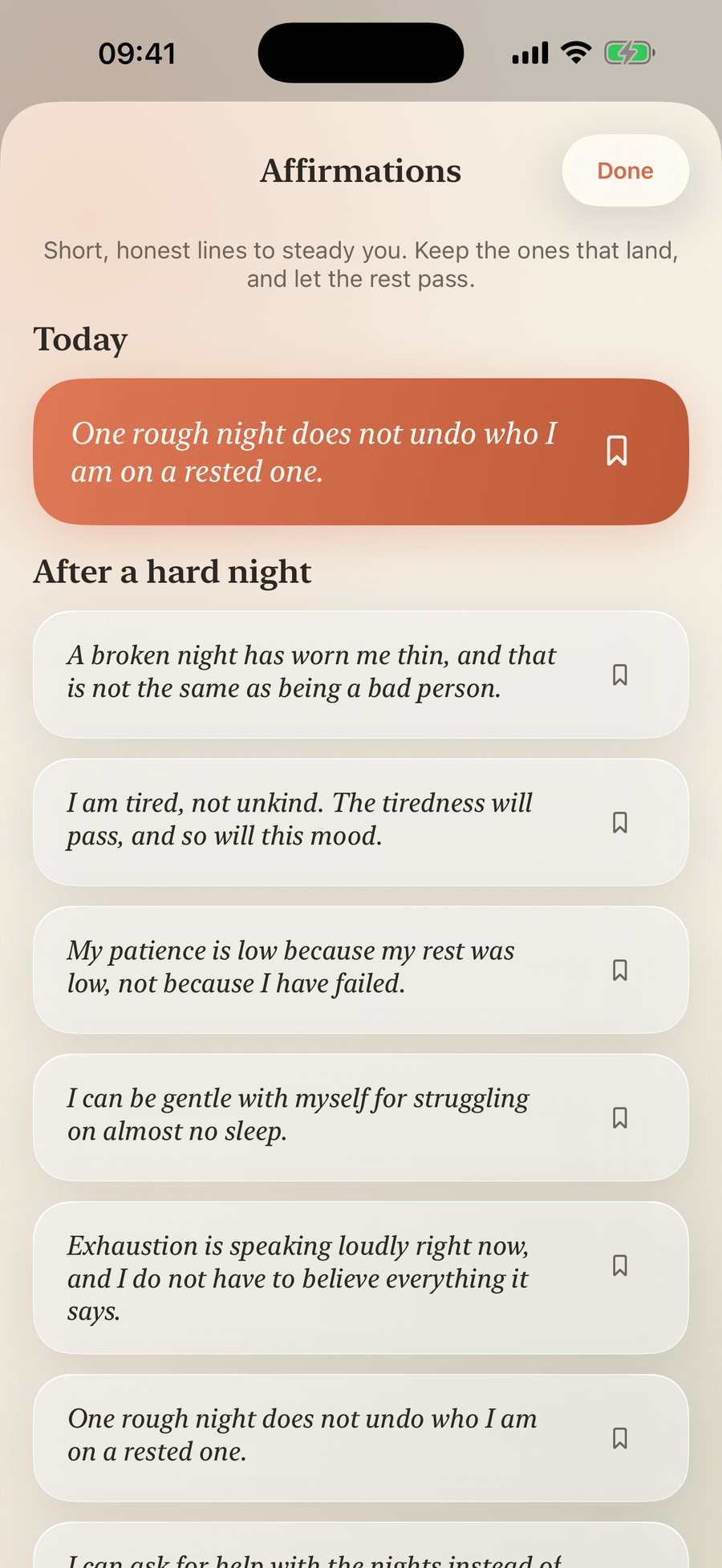 Simply Calm affirmations screen